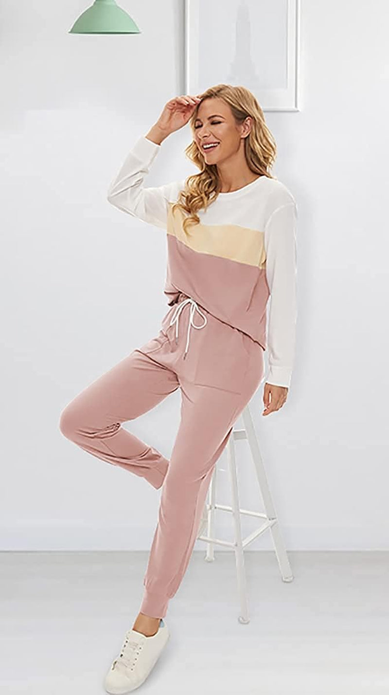 Two Piece Outfits for Women Long Sleeve Crewneck Pullover Tops and Pants Sweatsuits Lounge Set with Pockets 2026