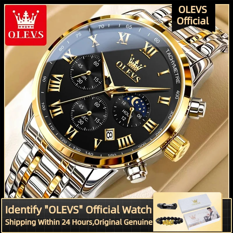5529 Top Luxury Brand Men'S Watch Waterproof Luminous Stainless Steel Lunar Phase Timing Code Watch New Quartz Men'S Watch