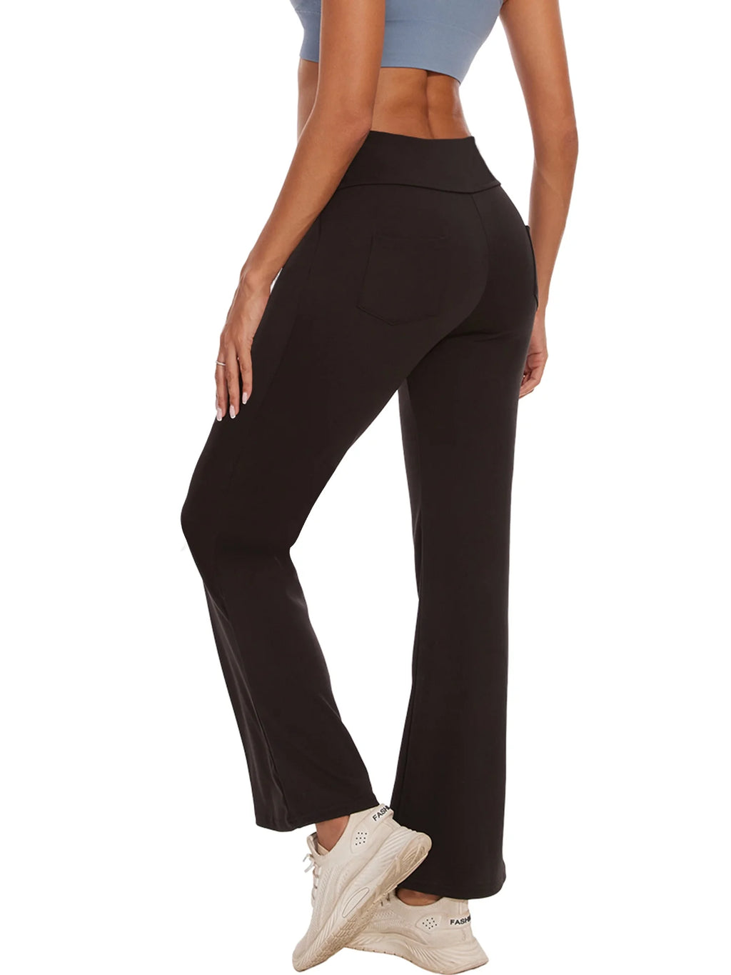 Womens Bootcut Yoga Pants Flare Workout Legging with Pockets High Waist Lightweight Bottoms Activewear Black L