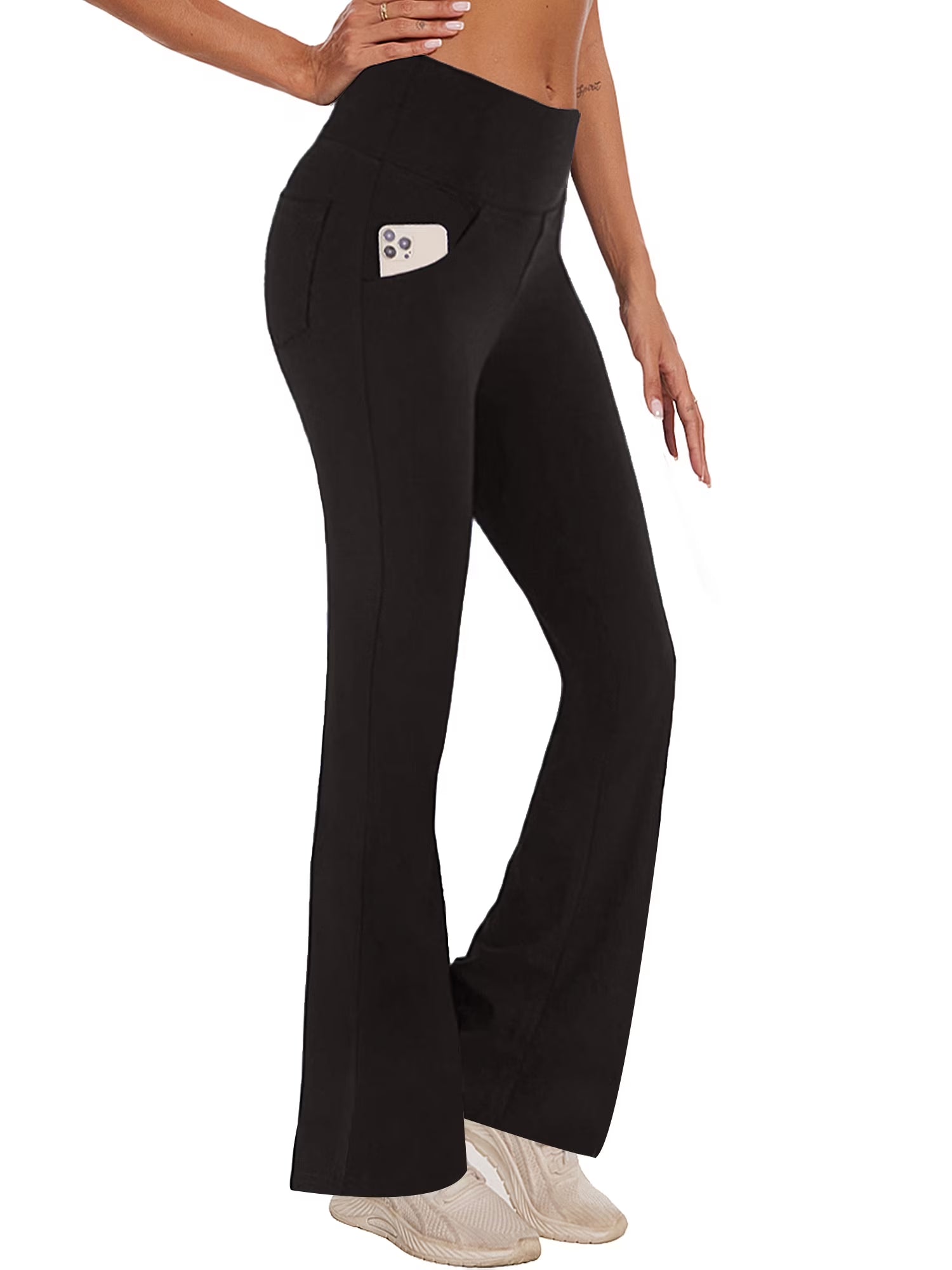 Womens Bootcut Yoga Pants Flare Workout Legging with Pockets High Waist Lightweight Bottoms Activewear Black L