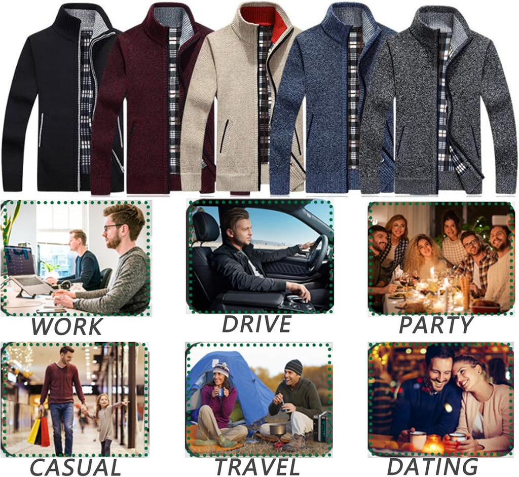 Men'S Casual Full Zip Slim Thick Knitted Cardigan Sweaters with Pockets