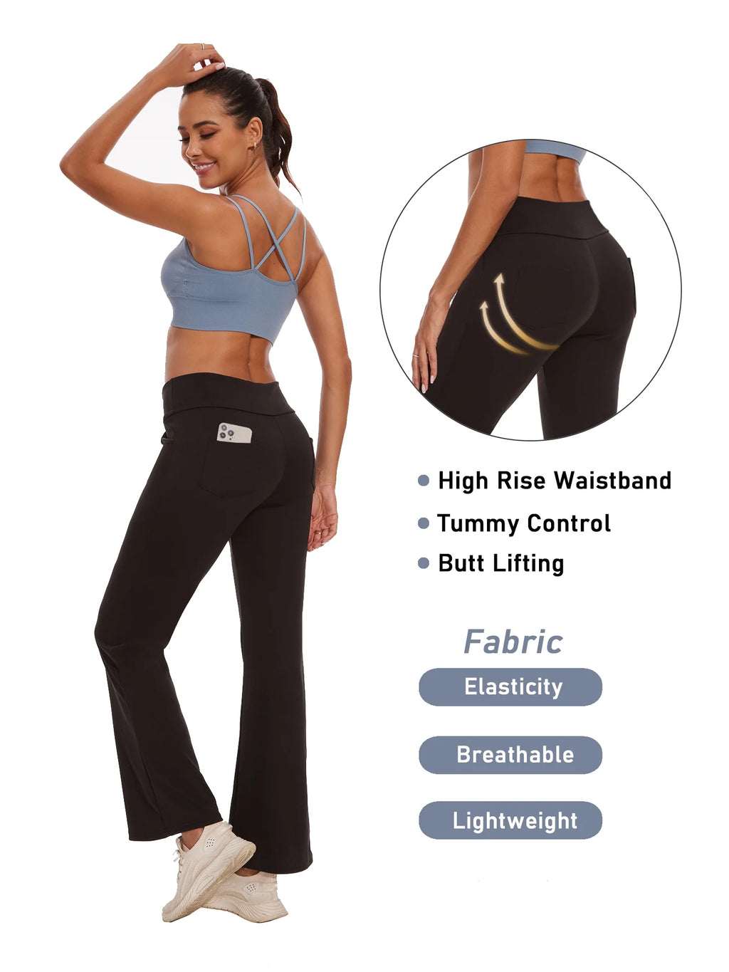 Womens Bootcut Yoga Pants Flare Workout Legging with Pockets High Waist Lightweight Bottoms Activewear Black L