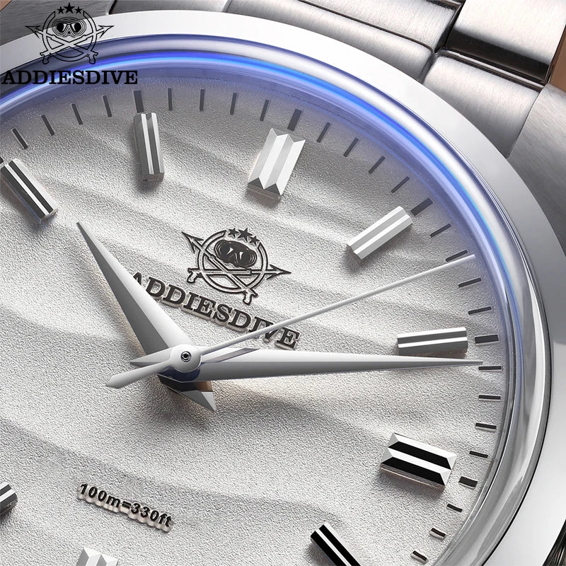 Men'S Watch Sand Dial 36Mm Quartz Watch 100M Waterproof 316L Stainless Steel AR Coated Dome Glass Wristwatch for Men
