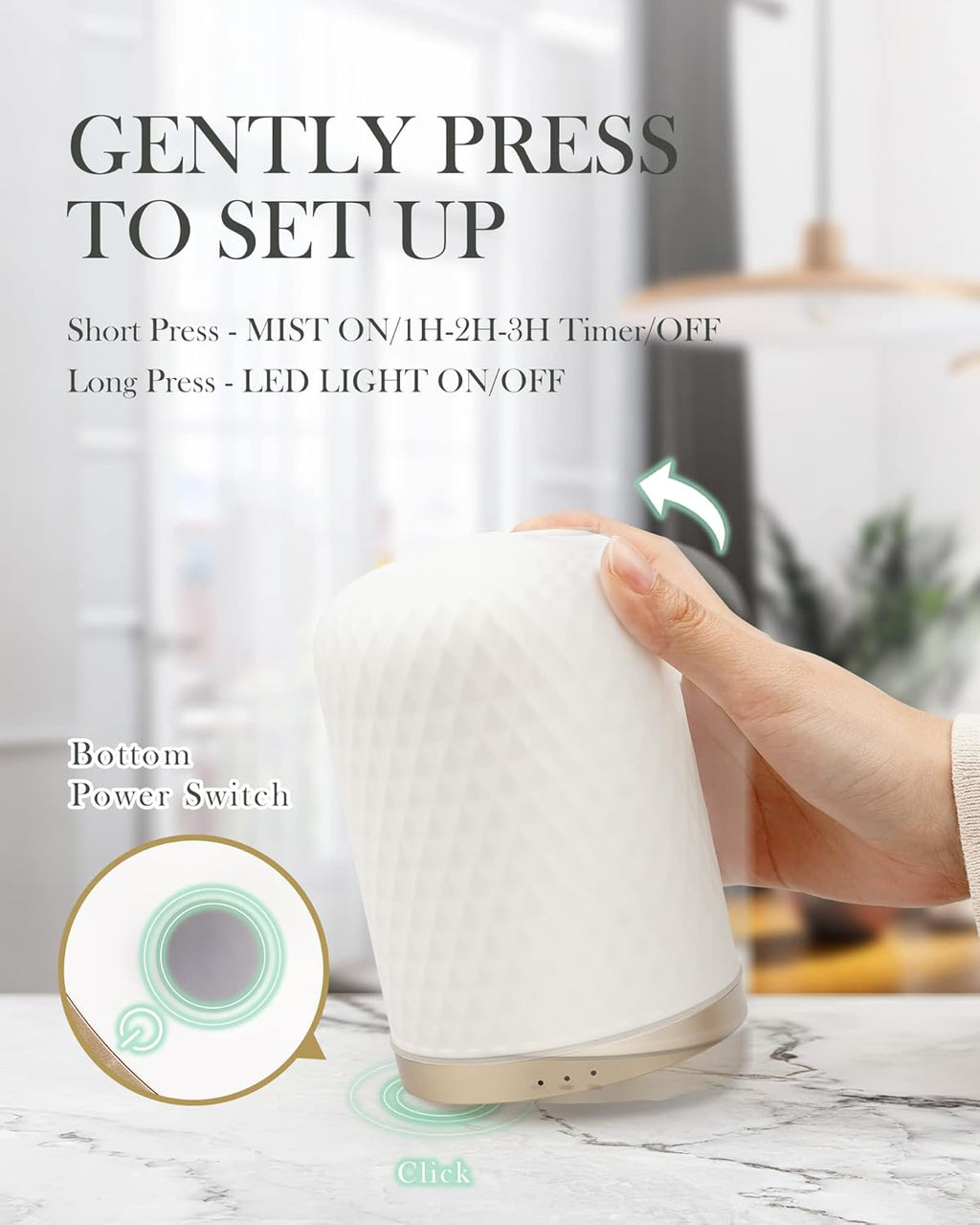 Essential Oil Diffuser - 2.4Mhz Ultrasonic Ceramic Diffuser with Pulse/Continuous Mist & Night Light, Waterless Auto-Off, Silent Aromatherapy Diffuser for Home, Office, Yoga, Spa, Gifts & Home Decor.