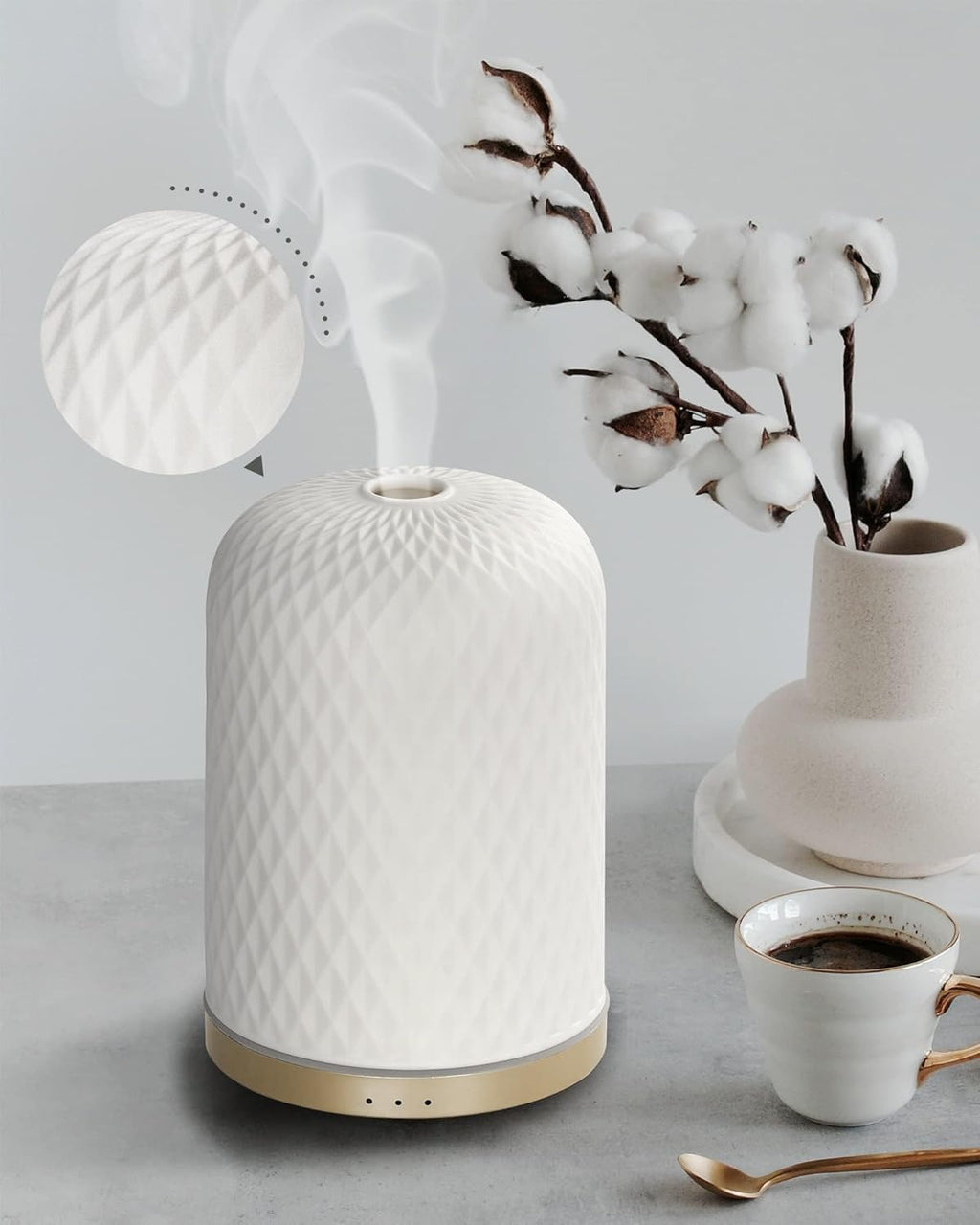 Essential Oil Diffuser - 2.4Mhz Ultrasonic Ceramic Diffuser with Pulse/Continuous Mist & Night Light, Waterless Auto-Off, Silent Aromatherapy Diffuser for Home, Office, Yoga, Spa, Gifts & Home Decor.